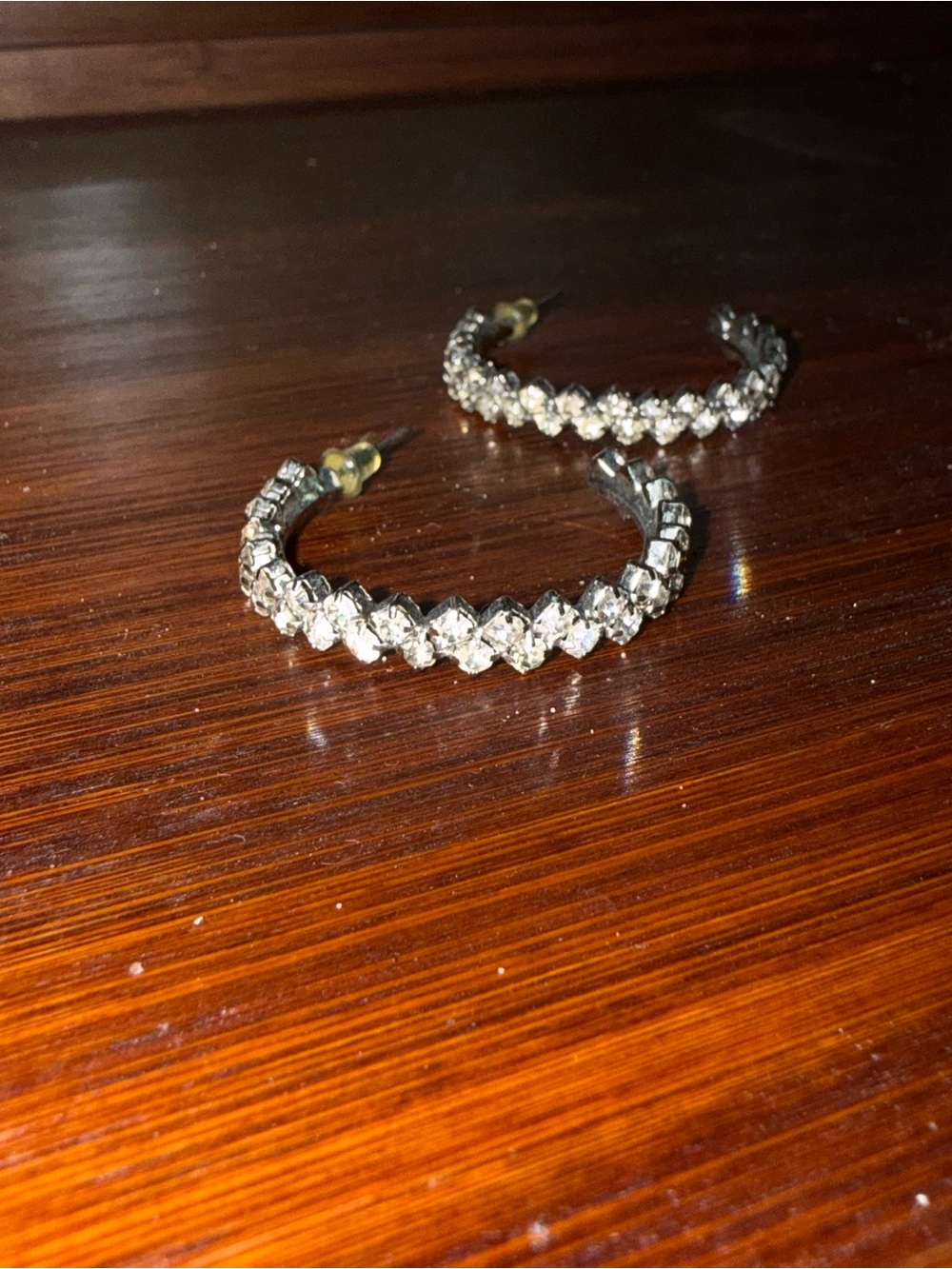 Crystal Hoop Earrings - Silver Rhinestone Detail